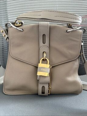 Chloé Taupe Pebbled Leather Satchel with Gold Padlock